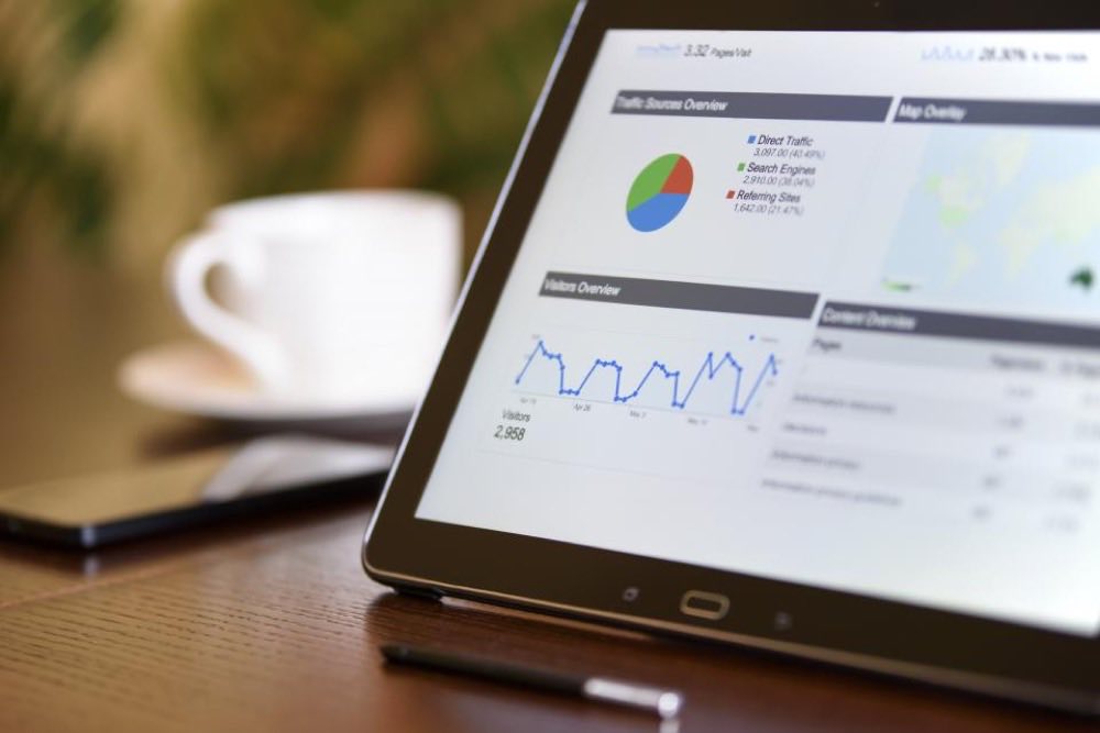 A tablet showing charts and reporting