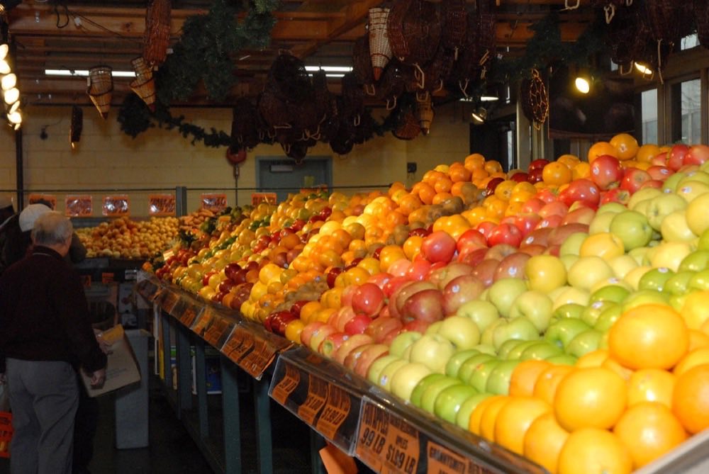 Fresh produce displayed on a market stall